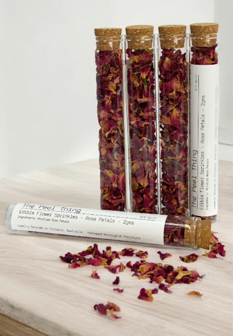 Edible Flower Sprinkles - Rose Petals - Gift Size - Test Tube - 2gm