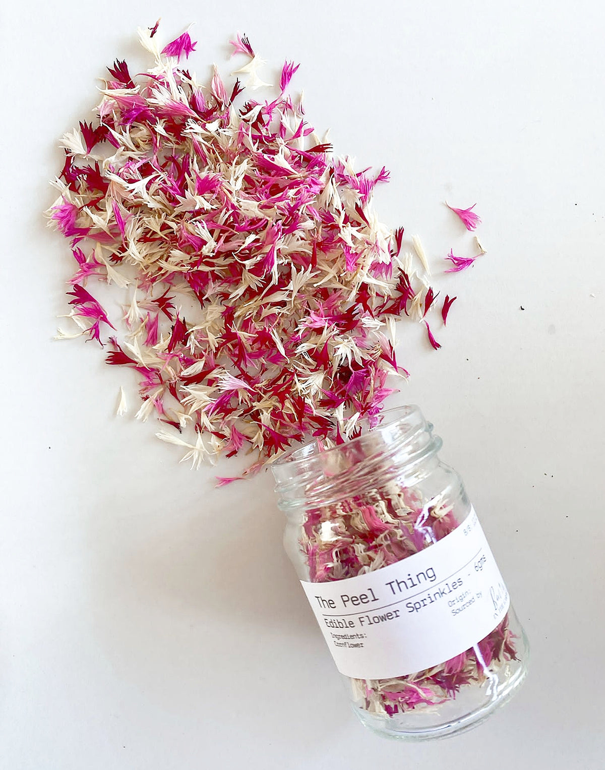 Edible Flower Sprinkles - Cornflowers Pink and White - The Peel Thing